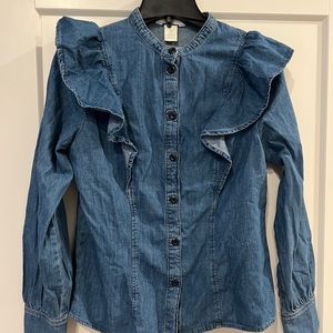 H&M Ruffle Jean shirt. Size small. Never worn.